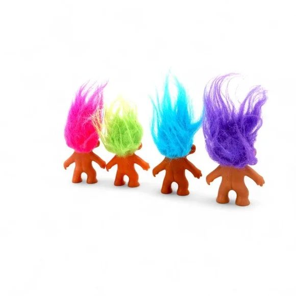 Vintage Russ Troll Doll Lot‎ Set of 4 Mini 3" Trolls Bright Neon Hair 90s Toys - Picture 6 of 10